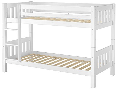 Erst-Holz Schönes Kinderstockbett Kiefer Massivholz weiß 90x200cm Kinderzimmer Etagenbett Rollrost 60.06-09W