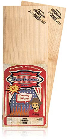 Axtschlag XL Grillbretter Kirsche, 2 Wood Planks für größere Filets & Braten, schonendes Garen mit aromatischer Rauchnote & zum Servieren, für alle Grills & Smoker, 400x150x11 mm, mehrfach verwendbar