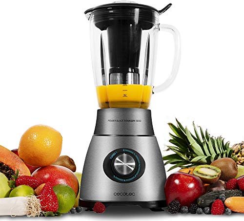Cecotec Batidora de Vaso Power Black Titanium 2300MAX Mix Go. 2300W de Potencia Máxima, 1,5L de Capacidad, 5 Velocidades, 6 Hojas Recubrimiento de Titanio Negro y Jarra Termorresistente