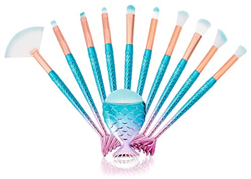 Make-up Pinselsets 3D Meerjungfrau Makeup Pinsel Professionelle Kosmetik Schminkpinsel für Foundation, Pudercreme, Rouge, Lidschatten, Augenbrauen, Eyeliner, 11 Stück