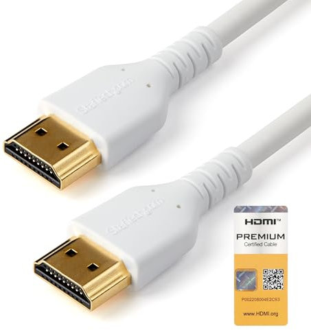 StarTech.com 6ft (2m) Slim HDMI 2.0 Cable, Flexible Premium HDMI Cord with Ethernet, UHD 4K 60Hz HDR10, Durable Aramid Fiber Design with TPE Jacket, White