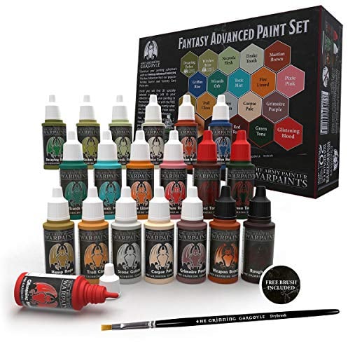 Mini-Farbset - Fantasy-Miniatur-Farbset – Army Painter-Modellfarbe für Tabletopfiguren – 20x Kriegsbemalungen und ein Pinsel-Miniatur-Malset – Modell-Farbset (Fortgeschritten)
