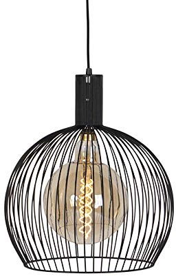 Qazqa Modern Pendelleuchte, Pendellampe - Wire - Schwarz, 40cm, Ideal als Wohnzimmerlampe