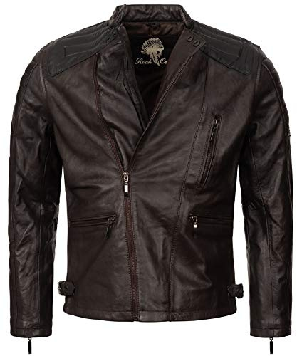 Rock Creek Herren Lederjacke Biker Jacke Echtleder Motorradjacke Leder Jacken Herrenjacke Braun Winterjacke Übergangsjacke H-181 Dunkelbraun 2XL