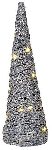 URBNLIVING LED Light Up Christmas Tree Cones, Pyramid Shaped Xmas Cone Trees with Fairy Lights, Window Display Home Decor (Silver with Glitter, 60cm)