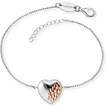 Engelsrufer Damen Armband silber aus Sterling Silber und bicolor Herz Anhänger silber roségold - Karabinerverschluss - in drei Längen verstellbar - nickelfrei