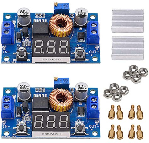 75W 5A DC-DC Adjustable Step Down Buck Module With Voltmeter Copper Pillars (C6B3) /DC-DC Step Down Power Module 4V-38V to 1.25V-36V 5A Voltmeter Adjustable con pantalla LED (paquete de 2)