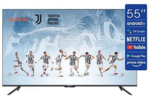 coocaa 55S6G | Smart TV | Fernseher 55 Zoll | Android 10.0 | 4K UHD LED | 139 cm | rahmenloses Design | Triple Tuner | Netflix | YouTube | Prime Video | HDMI | CI-Slot | USB | Digital Audio | schwarz