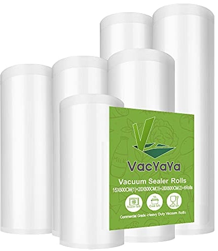 VacYaYa 6 Pack 15cmx6m(1) und20cmx6m(3) und28cmx6m(2) Rolls (Total 30m) Vacuum Food Sealer Machine Freezer Bags Rolls with BPA Free,Heavy Duty,Great for Sous Vide and Vac Seal Storage Rolls