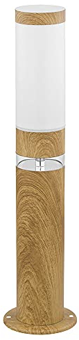 Sockelleuchte Außen rund Sockellampe Aussenbereich Edelstahl Terrassen Standleuchte, Holz Optik mit Deko LED, 1x E27, DxH 11,7 x 50 cm