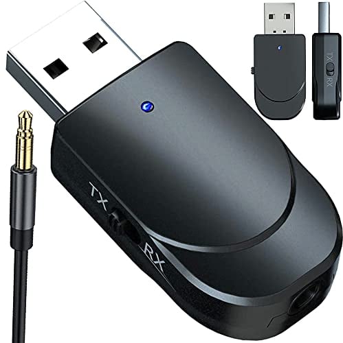 Retoo Bluetooth USB 5.0 Adapter EDR Transmitter und Empfänger mit Dongle Stick und 3,5mm Audiokabel für PC, Laptop, TV, Kopfhörer, Handy, Autoradio, Kabellose Audioadapter als Freisprechanlage im Auto