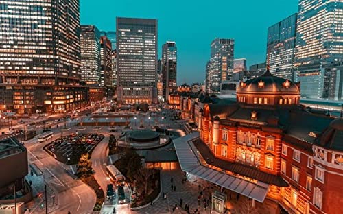 Haeran River Vollbohrer Tokyo Nacht Wolkenkratzer Moderne Gebäude Metropole DIY 5D Diamant Malen Nach Zahlen Einzigartige Kits Wohnwand Dekor Kristall Strass Wanddekor