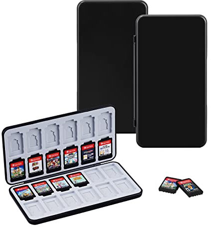 JINGDU Étui de Cartes de Jeu pour Nintendo Switch, boîte de Rangement Durable et Portable pour 48 Jeux avec 24 emplacements pour Cartes de Jeu et 24 emplacements pour Cartes Micro SD-Black