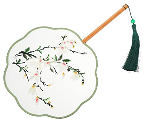 Didiseaon Chinese Round Fan Embroidery Hand Fan Ancient Floral Handheld Oriental Fan for Wedding Birthday Party Favors with Tassel