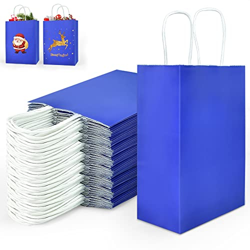 CODIRATO 25 Stück Kraftpapier Papiertüten Blaue Papiertüten mit Henkel Blaue Papier Geschenktüten Geschenktaschen Wiederverwendbar Kraftpapier Partytüten für Weihnachten Geburtstag Hochzeit