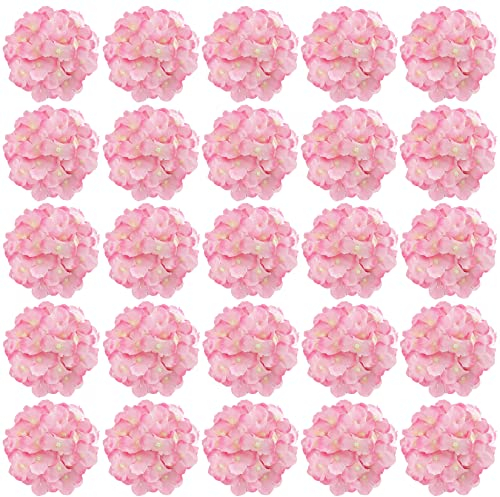 FagusHome 30 Stück künstliche Hortensien BlumeKöpfe 18cm Künstliche Blumen Köpfe mit Stielen Gefälschte Blumen für Deko (Dunkel Pink)