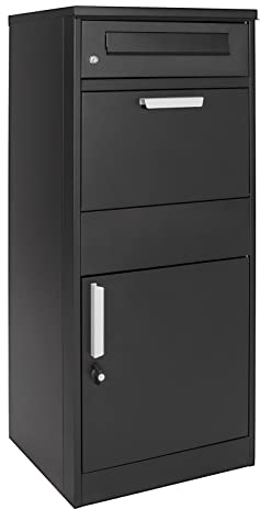 XPOtool Paketkasten Schwarz 1120 x 500 x 370 mm, Paketbox Zuhause, Private Paketannahme passend für Pakete und Päckchen, Standbriefkasten Stahl
