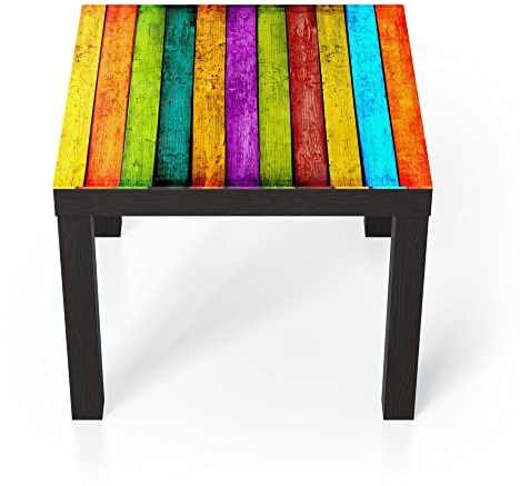 DEQORI Glastisch | schwarz klein 55x55 cm | Motiv Farbige Bretterwand | ausgefallener Beistelltisch aus Glas | Hochglanz Couchtisch fürs Wohnzimmer | moderner Couch Tisch mit Design