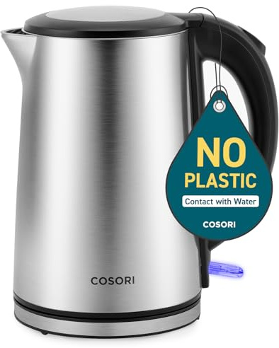 Cosori Electric Kettle, No Plastic Inner Lid, Filter & Spout, Stainless Steel Tea Kettle, Automatic Shut Off & Boil-Dry Protection, Durable Tea Kettle Boiler & Heater, 1.5L/1500W, Silver