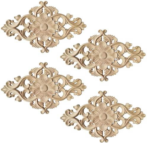 BZTzhm 4er-Set Möbelornamente aus Holz mit Applikationen, Schnitzerei und DIY-Verzierung für Handarbeiten und Dekoration.