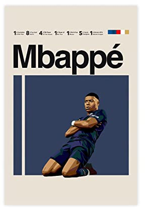 QEWRT Mbappe Poster Fußballbild Leinwand Schlafzimmer Wanddekoration Druck Bild Büro Wohnheim Zimmer Dekor Geschenke Rahmen:30 x 45 cm