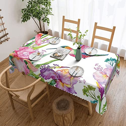 UNIOND Kolibris Iris Blumen bedruckte Tischdecke 137 x 183 cm, wasserabweisend, rechteckige Tischdecke für Esstisch und Küche