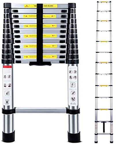 NAIMP 3.8M Telescopic Ladder, 12.5ft Multi-Purpose Folding Aluminium Telescoping Ladder Extendable Portable Loft Extension Foldable with EN131, 150kg/330lb Capacity, 13 Steps Ladders, 380*50*9cm