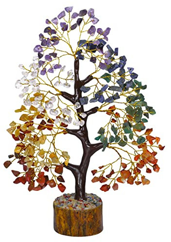 YATSKIA Arbre De Vie 7 Chakras - Cristaux Et Pierres Précieuses - Décor Spirituel - Arbre d'Argent - Cadeaux Bonne Chance - Décor De Bureau À Domicile