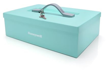 Honeywell Safes & Door Locks 6124TL Small Teal Key Locking Steel Security Box with Carry Handle, 0.16 Cu Ft, Teal