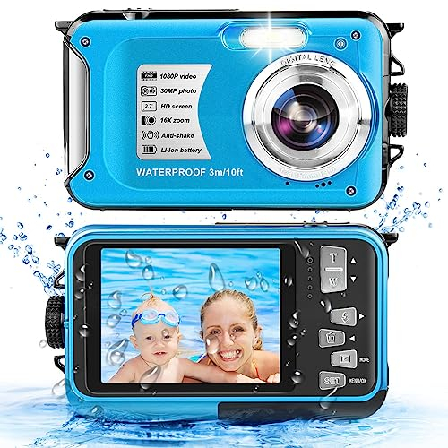 Appareil Photo Etanche 10FT 1080P Full HD 30MP, Appareil Photo Etanche à Zoom numérique Anti secousse 16X pour la plongée en apnée