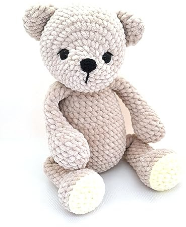 Plüschtier Teddy, Kuscheltier für Baby und Kleinkinder, aus Chenille gehäkelt, verschiedene Farben, handgefertigt (Beige)