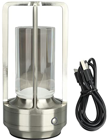 Schnurlose Tischlampe, Stufenlos Dimmbare LED-Tischlampe, Wiederaufladbare Touch-Lampe, Nachttischlampe, Kabellose Schreibtischlampe für Wohnzimmer, Esszimmer (Silber)