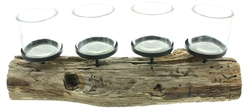 Kerzenhalter Wood, Holz, Metall, Mattschwarz Maße: ca. 49 x 10 x 18 cm, Glaseinsatz Ø 8 x 8 cm, ohne Kerzen