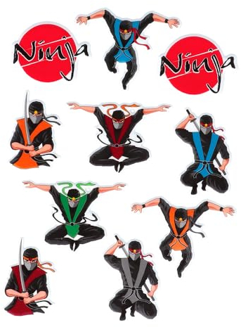Boland 50419 - Set di adesivi 3D Ninja, 4 fogli da 10 adesivi per album di adesivi, decorazione, regalo