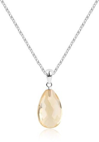 COAI Geschenkideen Damen 925 Sterling Silber mit facettiertem Citrin Quarz Wassertropfen Anhänger Halskette
