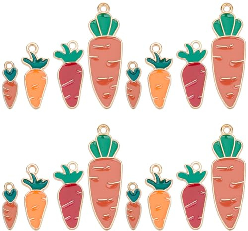 SUNNYCLUE 1 Box mit 17 Stilen, 34 Stück, Oster-Anhänger, Hasen-Charm, Legierung, Emaille, Harz, Kaninchen, Karotte, Charm, Cartoon, Metall, baumelnde Charms für Schmuckherstellung, Charms, DIY,
