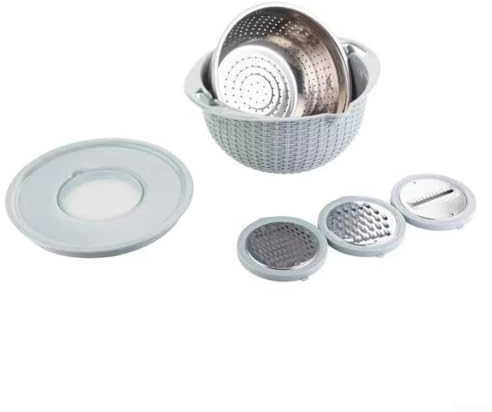 Passoire et Seive – Passoire 4 en 1 avec bol mélangeur, panier rotatif à double couche, gadgets de lavage pour fruits et légumes (bleu)