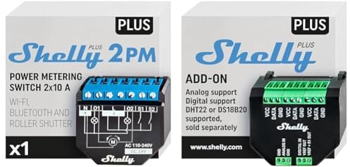 Shelly Plus 2PM | Wlan & Bluetooth 2 Kanäle Smart Relais Schalter mit Leistungsmessung & Plus Add-On, Smart Home Schnittstelle Plus Relais
