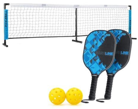 Baseline | Pickleball Complete Set, Premium Wooden 2 Pickleball Paddles, Ball, and Net Set, Outdoor Garden Wooden Toys