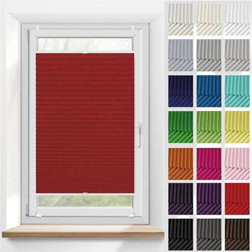 Plissee Klemmfix Ohne Bohren 55 x 75 cm, Plissee Ohne Bohren nach Maß, Verdunklungsplissee Plissee ohne Bohren, Plissee Sonnenschutzrollo, für Fenster & Tür, Rot