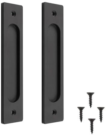 MiJunHD Maniglia per porta scorrevole da incasso, 2 pezzi, rettangolare, nero opaco, 180 x 40 mm, in lega di alluminio massiccio, con fondo piatto, con viti, per porte scorrevoli, armadi, finestre