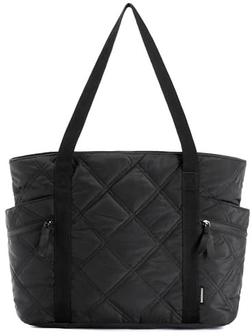 bagsmart Tote Bag for Women, Puffer Work Tote with Zipper, Multi-Pocket Travel Essentials Quilted Teacher Nurse Travel Hospital Bag