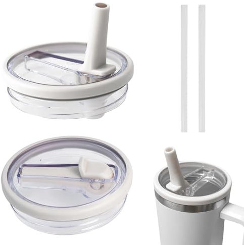 Ersatzdeckel Stanley Cup,2 Stück Stanley Cup Deckel für 40oz Becher mit 2 Trinkhalmen,Stanley Flip Straw Deckel,Auslaufsicherer Wasserdichter Dichter Stanley Cup Lid,Stanley Cup Deckel Ersatz (Weiß)