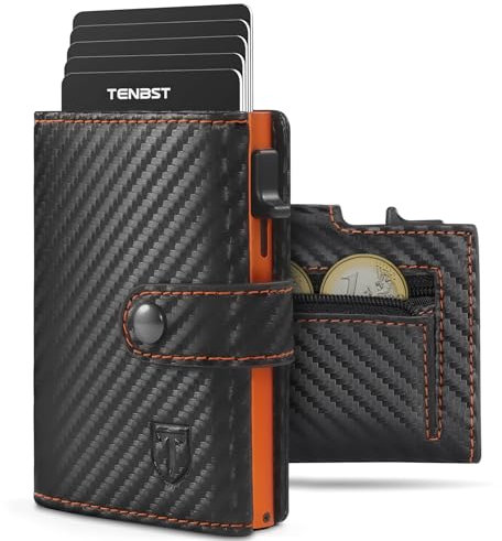 TENBST Portafoglio Uomo e Donna | Porta Carte di Credito 10 Carte | Slim Portacarte con RFID Protezione Anticlonazione | Porta Tessere con Portamonete e Scomparti Banconote - S
