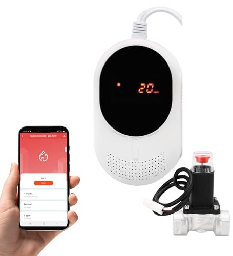 Rilevatore Wi-Fi di Gas e Monossido di Carbonio, Allarme Sonoro, Monitoraggio App Smart Life, Certificato EN50291 e EN50194 (Rilevatore + valvola di arresto)