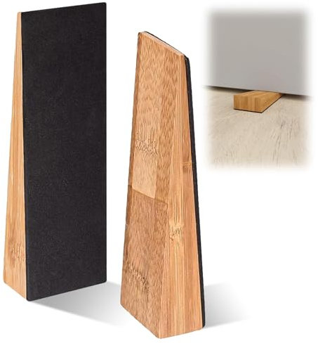 2Pcs Wooden Door Stop, Non Slip Fixed Door Stoppers, Fixed Stop Base with Rubber Base, Heavy Duty Smooth Grain Door Wedges for All Types of Doors, Natural Beech Wooden Wedge for Home Office Kitchen