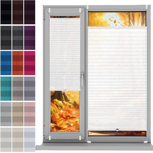 Plisseerollo Fensterrollo Faltrollo Jalousie 80 x 130 cm, Sonnenschutz Easyfix Lichtdurchlässig, Plissee Jalousien Fenster Raffrollo, Jalousie Easyfix Faltrollo, für Fenster & Tür, Weiß