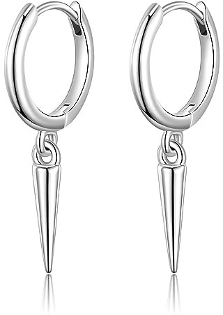 JSGEMSLEE Spike Creolen Silber 925 für Damen: Dangle Earrings mit Anhänger, Silber, Ohrringe