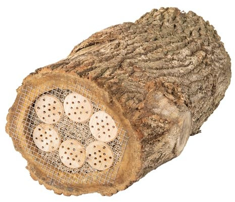 Beidseitig offenes Insektenhotel im Baumstamm MKW - Premium Insektenhaus - Wetterfest mit Netz - für Wildbienen & Marienkäfer - Schutz für viele nützliche Insekten - Nisthilfe & Artenschutz