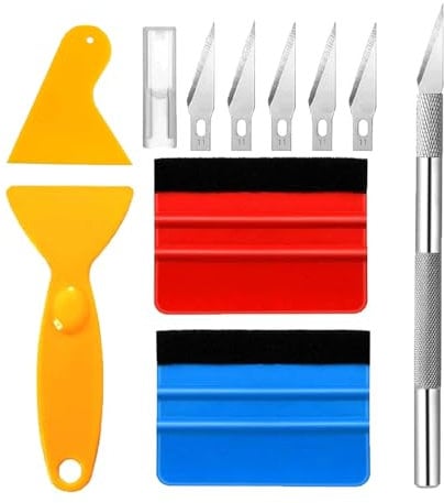 SGERUFZ 10 Pcs Folierungs Werkzeug Rakel Set mit Filzkante Ideal für Fensterfolien und Auto Folien